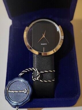 Thompson Black Dial Watch with Silver Case